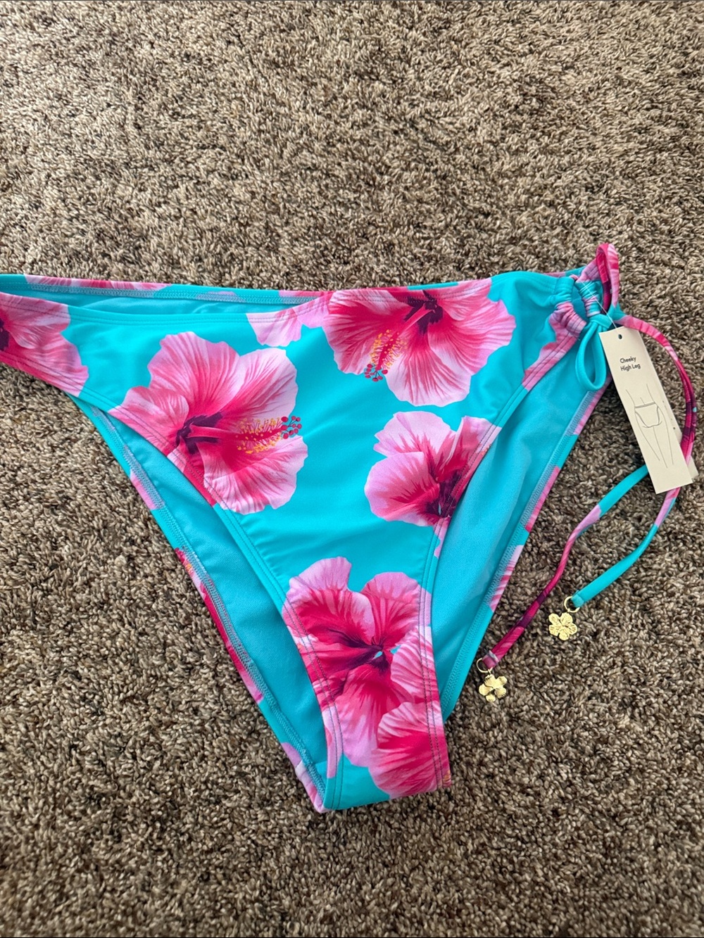 Womens Turquoise Floral Tie-Side Bikini Bottom XL